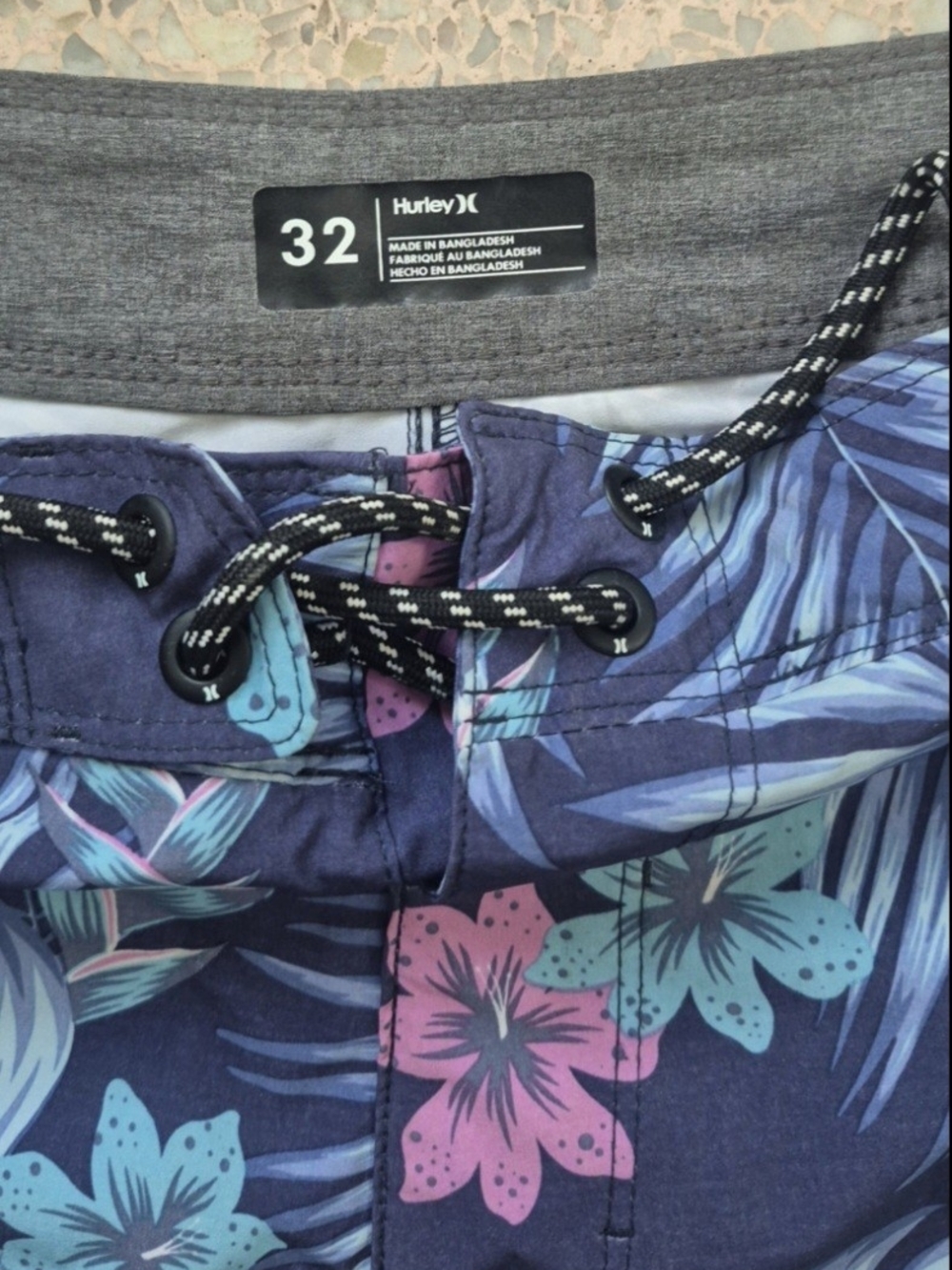 Hurley Navy Blue Tropical Floral Board Shorts with Teal & Pink Accents - Picture 3 of 3
